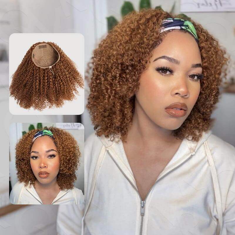 QVR Glueless Kinky Straight Half Wig With Spiral Curl 250% Density Human Hair Wig Natural Black Wear Go Flip Over Wig
