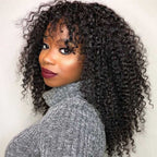 QVR 12A Grade Kinky Curly Wig Brazilian Human Hair Wigs With Bangs Full Machine Made Fringe Wigs