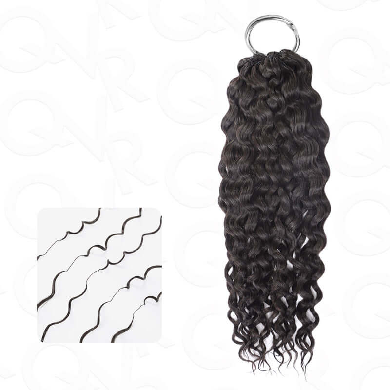 QVR Highlight Brown Water Wave Feather Crochet Hair Machine Made Feather Human Hair Extension