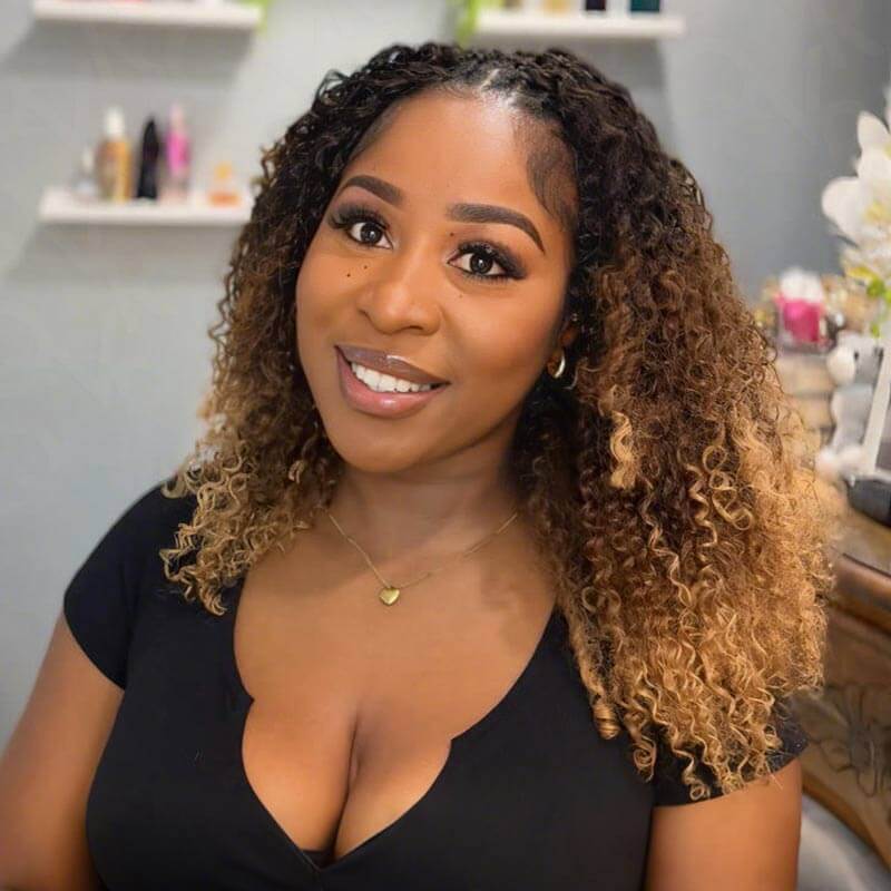 QVR Ombre #T1B/30/27 Small Kinky Curly Machine Made Feather Crochet Human Hair Extensions
