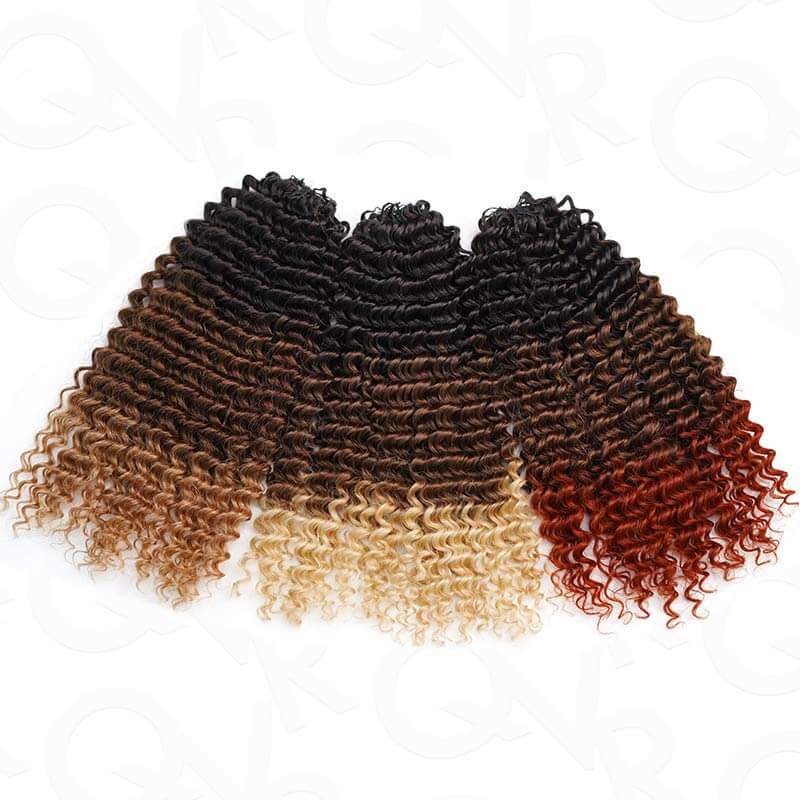QVR Ombre #T1B/30/27 Small Kinky Curly Machine Made Feather Crochet Human Hair Extensions