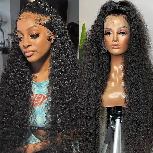 QVR Glueless Jerry Curly HD Lace 13x4 Lace Front Wigs Natural Black Human Hair Wig Beginner-Friendly