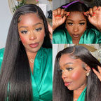 QVR Glueless 13x4/4x4/5x5 Lace Closure Wig Yaki Kinky Straight Wear and Go Human Hair Wigs