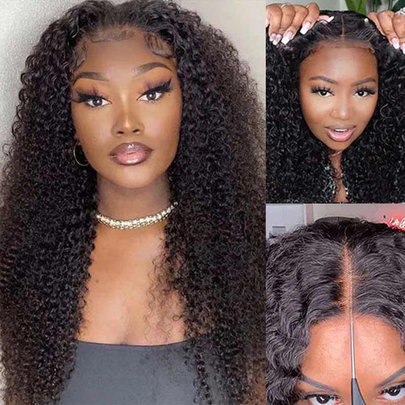 QVR Glueless Pre-cut 4x4 HD Lace Closure Human Hair Wigs Kinky Curly Wear & Go Wigs