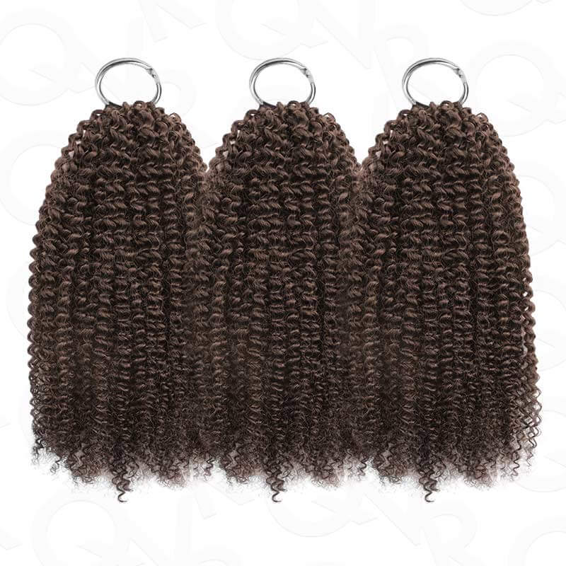 QVR Dark Brown #4 Crochet Hair Afro Kinky Curly Machine Made Feather Human Hair Extension
