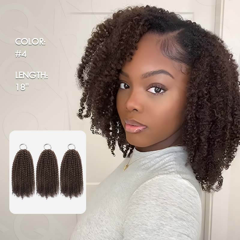 QVR Dark Brown #4 Crochet Hair Afro Kinky Curly Machine Made Feather Human Hair Extension