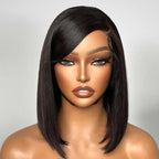 QVR Swoop Bangs Silky Straight Glueless 5x5 Closure  Deep Left C Part Lace Bob Wig