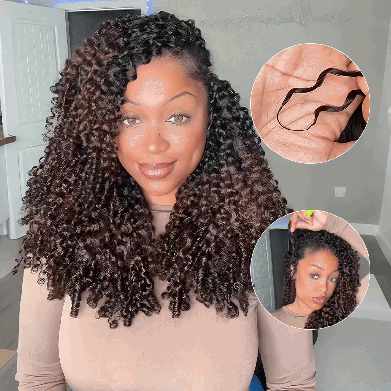 P3G5|Ombre #T1B/4 Burmese Curly Feather Crochet Human Hair