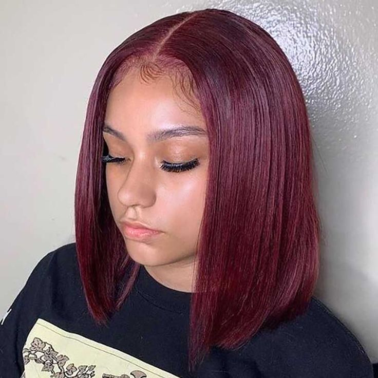 QVR 99J Burgundy Color Hair Short Bob Wigs Straight Human Hair Wigs Short Lace Wigs
