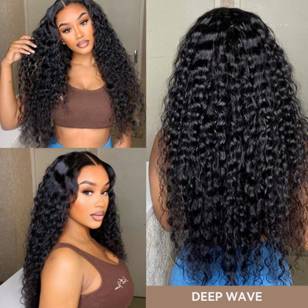 QVR Glueless Pre-cut 13x4 HD Lace Frontal Human Hair Wigs Deep Wave Wear Go Wigs