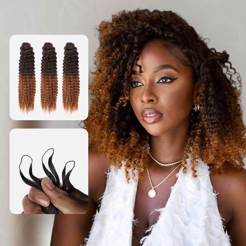 QVR Lightweight T2/30 Color Small Kinky Curly Feather Crochet Braid Human Hair Extension