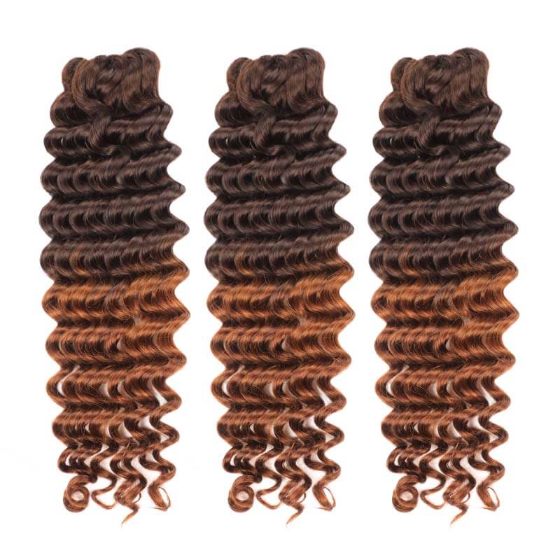 QVR Lightweight T2/30 Color Deep Wave Feather Crochet Braid Human Hair Extensions
