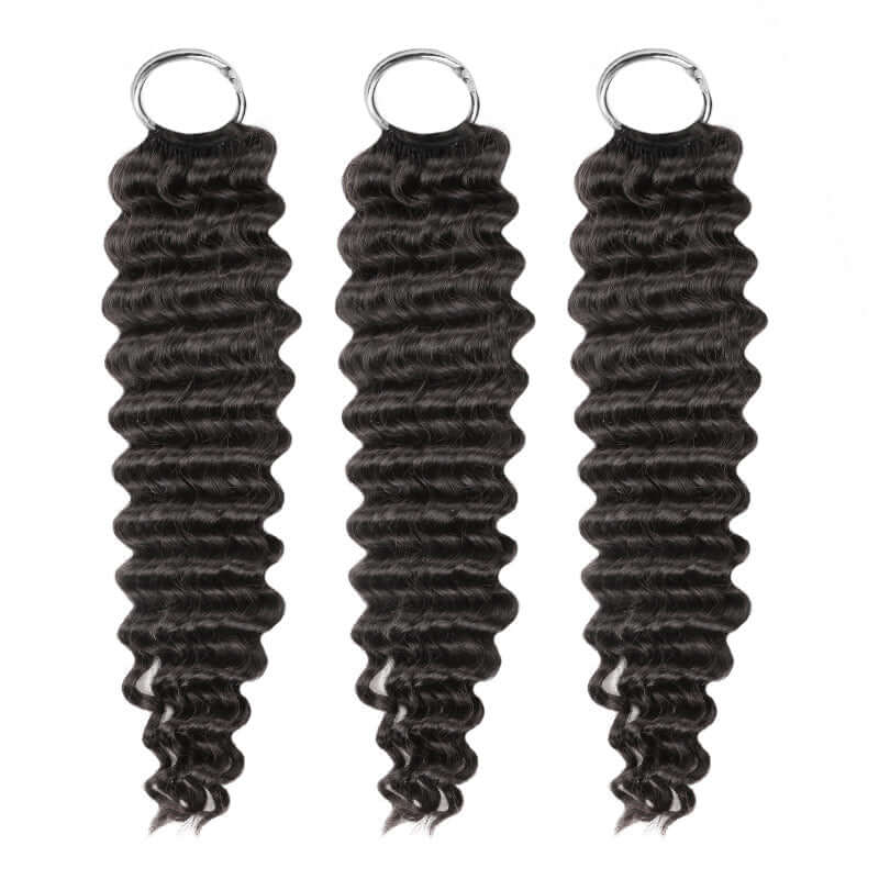 QVR Deep Wave Crochet Hair Natural Black Machine Made Feather Human Hair Extension