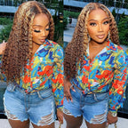 QVR Glueless Pre-cut 4x4 HD Lace Closure Human Hair Wigs Deep Wave Piano #4/27 Highlight Wear & Go Wigs