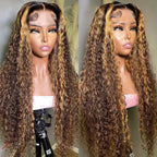 QVR Glueless Pre-cut 4x4 HD Lace Closure Human Hair Wigs Deep Wave Piano #4/27 Highlight Wear & Go Wigs