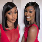 QVR Swoop Bangs Silky Straight Glueless 5x5 Closure  Deep Left C Part Lace Bob Wig