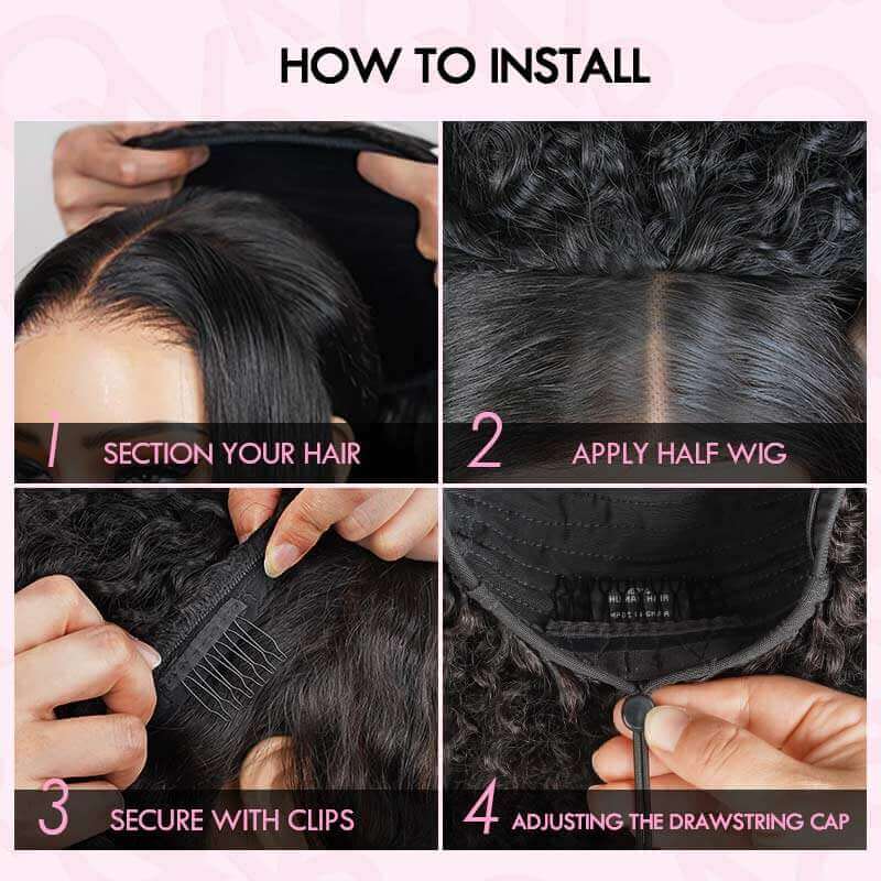 QVR Glueless Twist Curly Half Wig 250% Density Human Hair Wig Wear Go Flip Over Wig