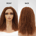 QVR Glueless Auburn Brown Kinky Curly Half Wig 250% Density Human Hair Wig Wear Go Flip Over Wig