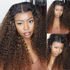 QVR Glueless Pre-cut Curly 13x4 Lace Frontal Human Hair Wigs Highlight Balayage Color Wigs Beginner Friendly