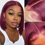 QVR 99J Burgundy Color Hair Short Bob Wigs Straight Human Hair Wigs Short Lace Wigs
