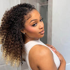 QVR Ombre #T1B/30/613 Small Kinky Curly Machine Made Feather Crochet Human Hair Extensions