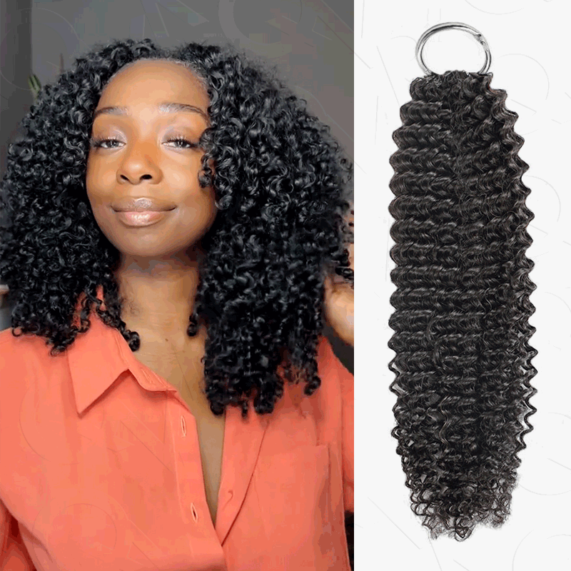 QVR Natural Black Small Kinky Curly Machine Made Feather Crochet Human Hair Extension