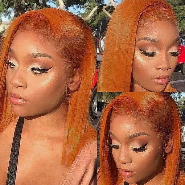 QVR Ginger Short Bob Wigs 4x4 13x4 Straight Human Hair Wig 180% Lace Front Orange Wigs