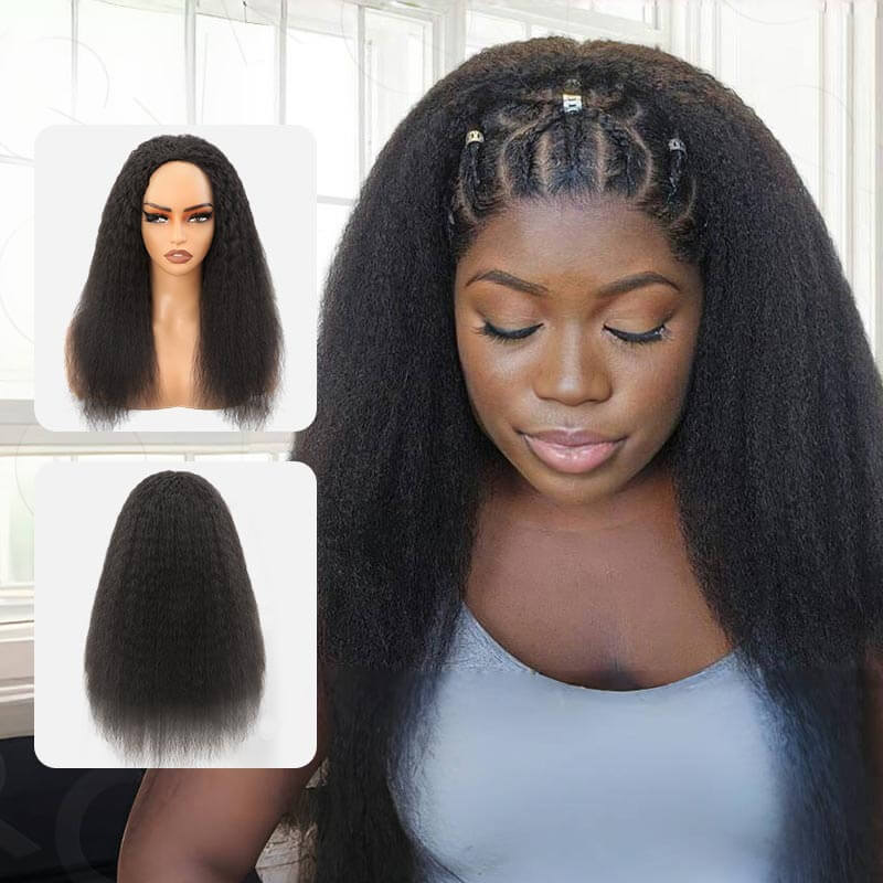 QVR Glueless Kinky Straight Half Wig 250% Density Human Hair Wig Wear Go Flip Over Wig