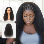QVR Glueless Kinky Straight Half Wig 250% Density Human Hair Wig Wear Go Flip Over Wig