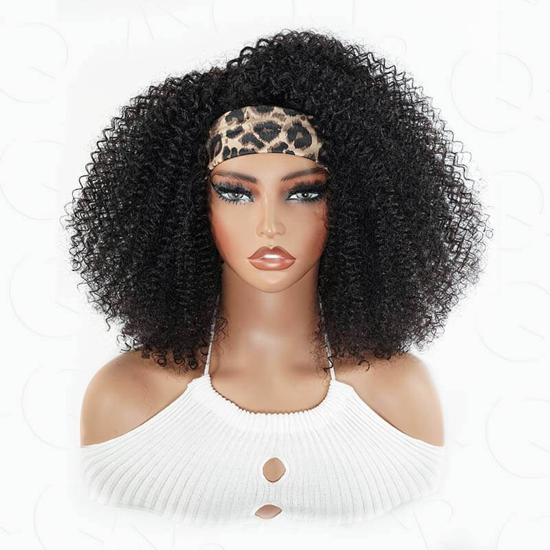 QVR Glueless Auburn Brown Kinky Curly Half Wig 250% Density Human Hair Wig Wear Go Flip Over Wig