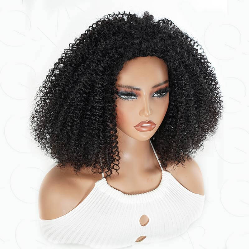 QVR Glueless Kinky Curly Half Wig 250% Density Human Hair Wig Wear Go Flip Over Wig