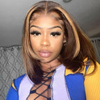 QVR Skunk Stripe Highlight Color Short Bob Wig 13x4 Lace Frontal Wig Chocolate Color Human Hair 12 inches H427