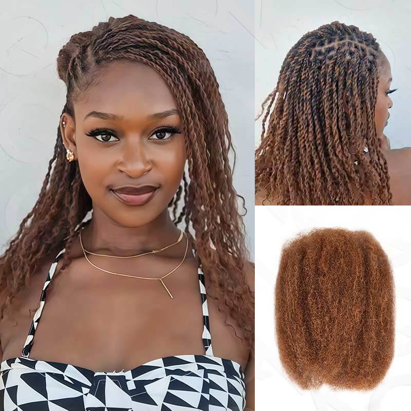 QVR Mixed Color #4/30 Afro Kinky Bulk Highlights #27/30 Human Hair