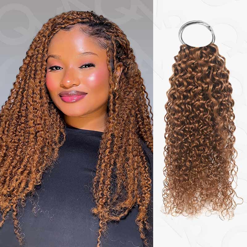 QVR Highlight Brown Small Kinky Curly Feather Crochet Hair Machine Made Feather Human Hair Extension