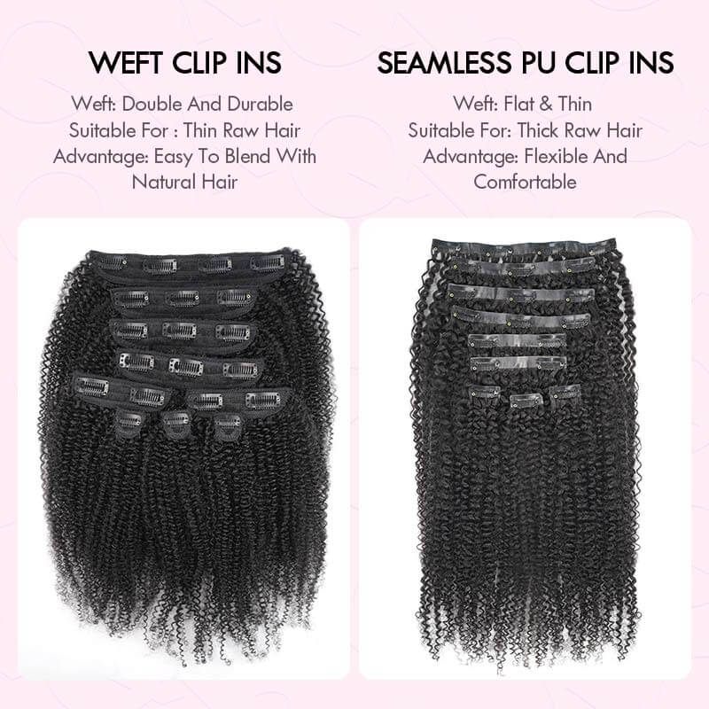 QVR Invisible 9PCS Weft Clip In Hair Extensions 5PCS Volumizer Afro Kinky Curly PU Clip In Human Hair