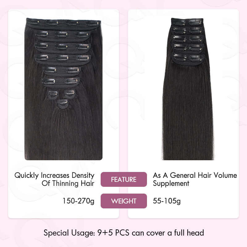 QVR Invisible 9PCS Weft Clip In Hair Extensions 5PCS Volumizer Afro Kinky Curly PU Clip In Human Hair