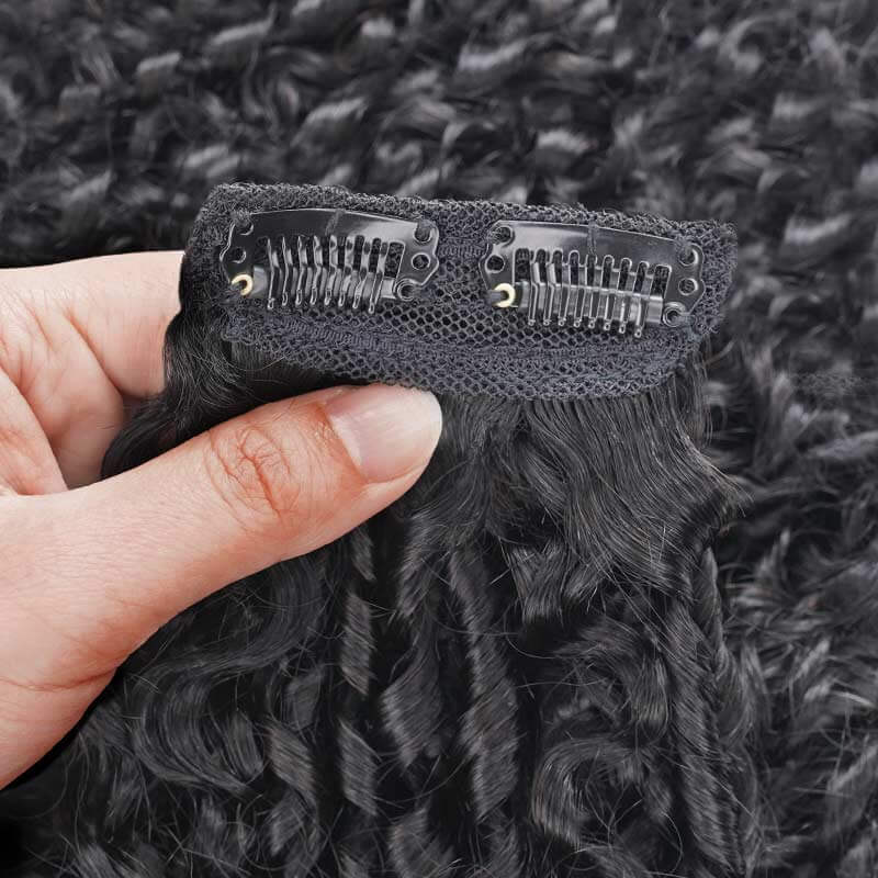 QVR Best 9PCS Weft Clip In Hair Extensions 5PCS Volumizer Ramen Curl Clip In Human Hair