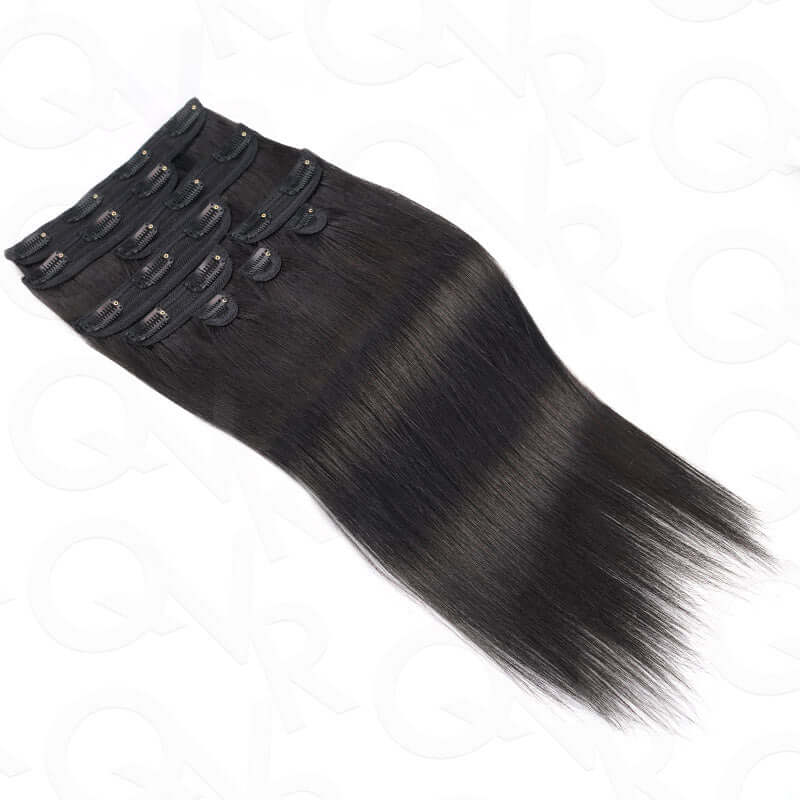 QVR Invisible 9PCS Weft Clip In Hair Extensions 5PCS Volumizer Natural Straight PU Clip In Human Hair