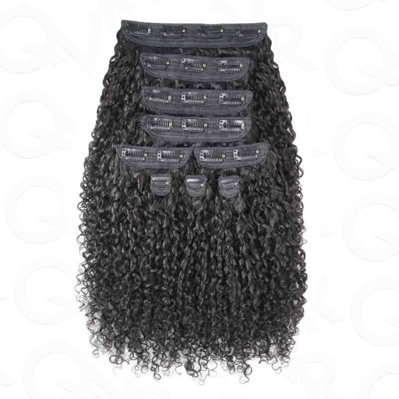 QVR Best 9PCS Weft Clip In Hair Extensions 5PCS Volumizer Ramen Curl Clip In Human Hair