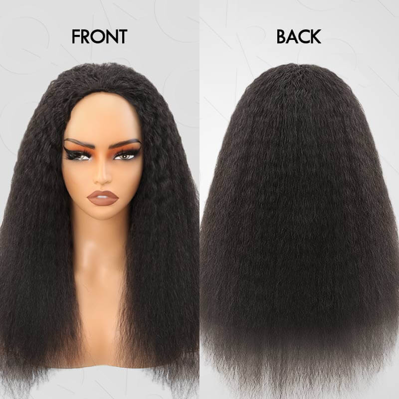 QVR Glueless Kinky Straight Half Wig 250% Density Human Hair Wig Wear Go Flip Over Wig