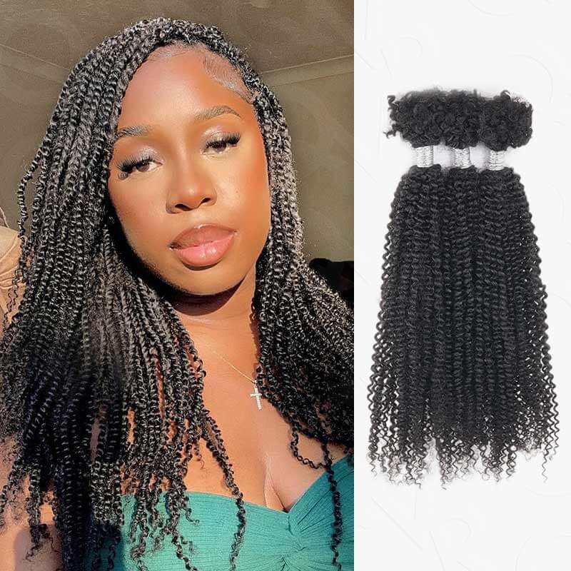 QVR Human Afro Kinky V Bulk Natural Curly Hair for Kinky Twist Crochet Braiding Hair