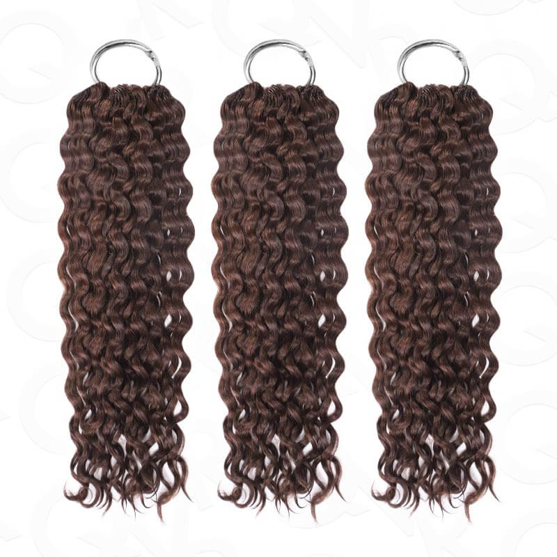 QVR Dark Brown #4 Crochet Hair Water Wave Machine Made Feather Human Hair Extension