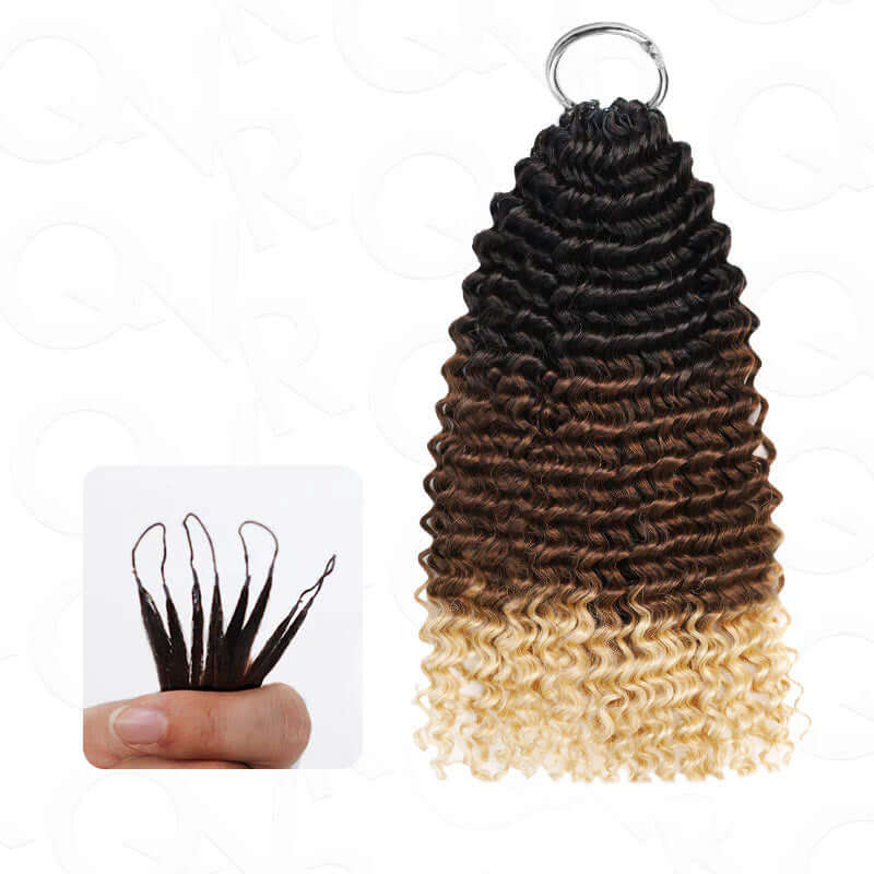 QVR Ombre #T1B/30/613 Small Kinky Curly Machine Made Feather Crochet Human Hair Extensions