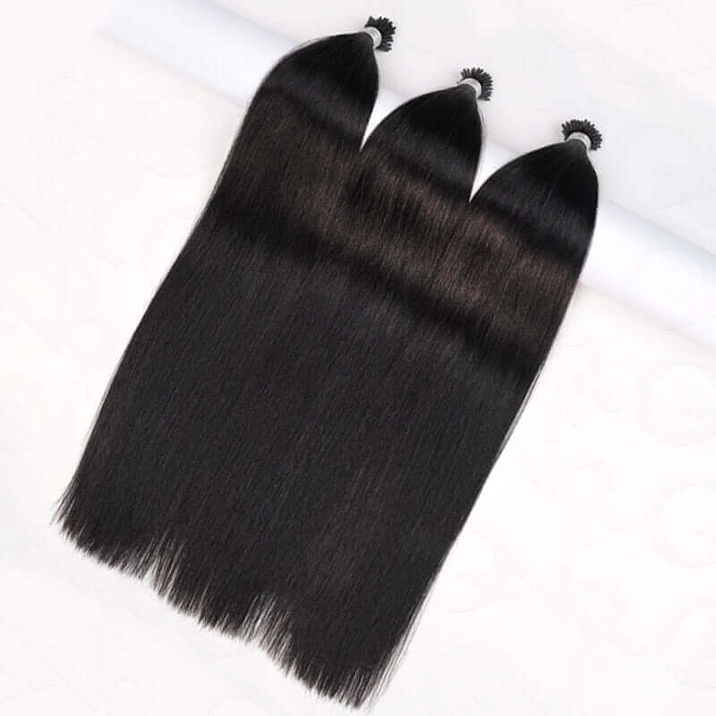 QVR Afro Kinky Curly I Tip Hair Extensions Natural Black Human Hair