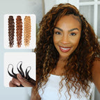 QVR Invisible Water Wave Brown Highlight Feather Crochet Human Hair Extensions