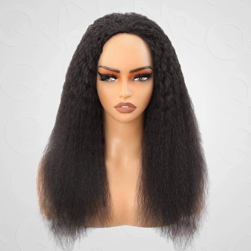 QVR Glueless Kinky Straight Half Wig 250% Density Human Hair Wig Wear Go Flip Over Wig
