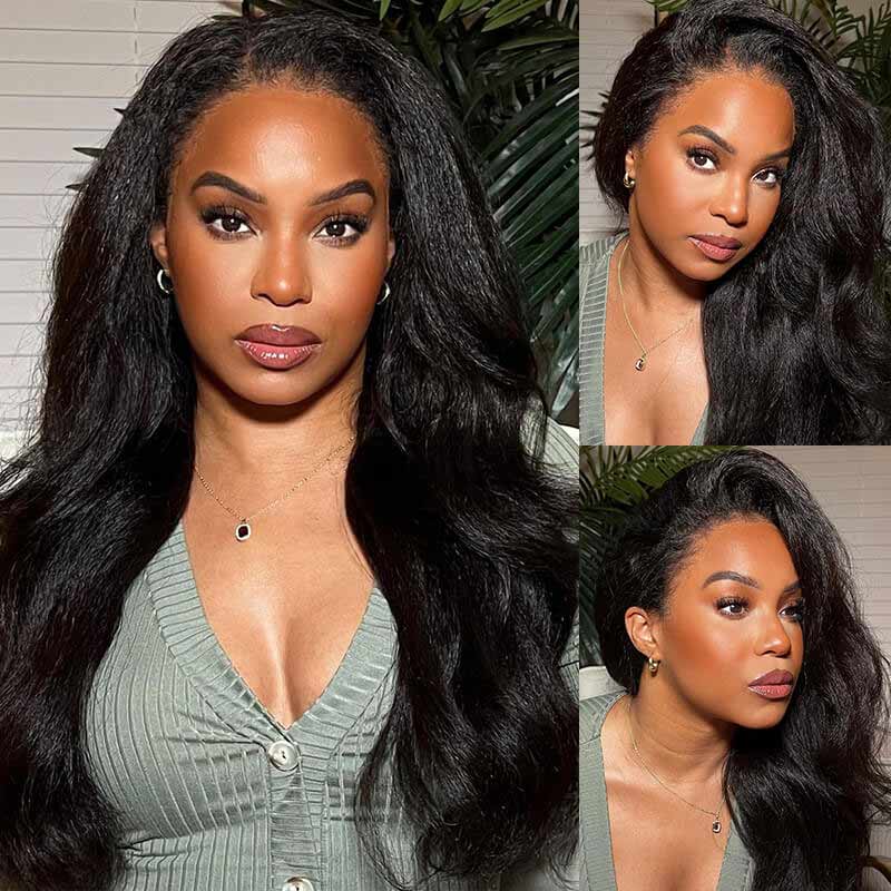 QVR Gluless Pre-cut 4x6 HD Lace Closure Human Hair Wigs Kinky Straight Wear&Go Wig