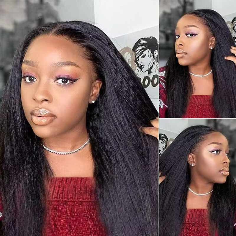 QVR Gluless Pre-cut 4x6 HD Lace Closure Human Hair Wigs Kinky Straight Wear&Go Wig