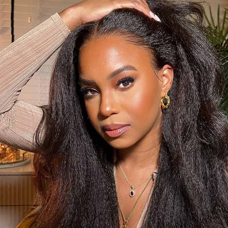 QVR Gluless Pre-cut 4x6 HD Lace Closure Human Hair Wigs Kinky Straight Wear&Go Wig