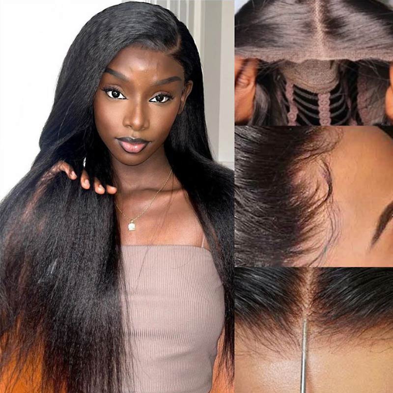 QVR Gluless Pre-cut 4x6 HD Lace Closure Human Hair Wigs Kinky Straight Wear&Go Wig